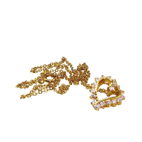 CZ Heart Pendant Necklace, Gold Tone Chain - Picture 3 of 4
